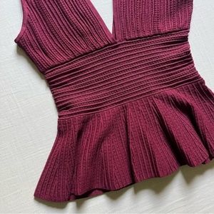 Ronny Kobo - Maroon Textured Bandage Plunge Peplum Top Sz L